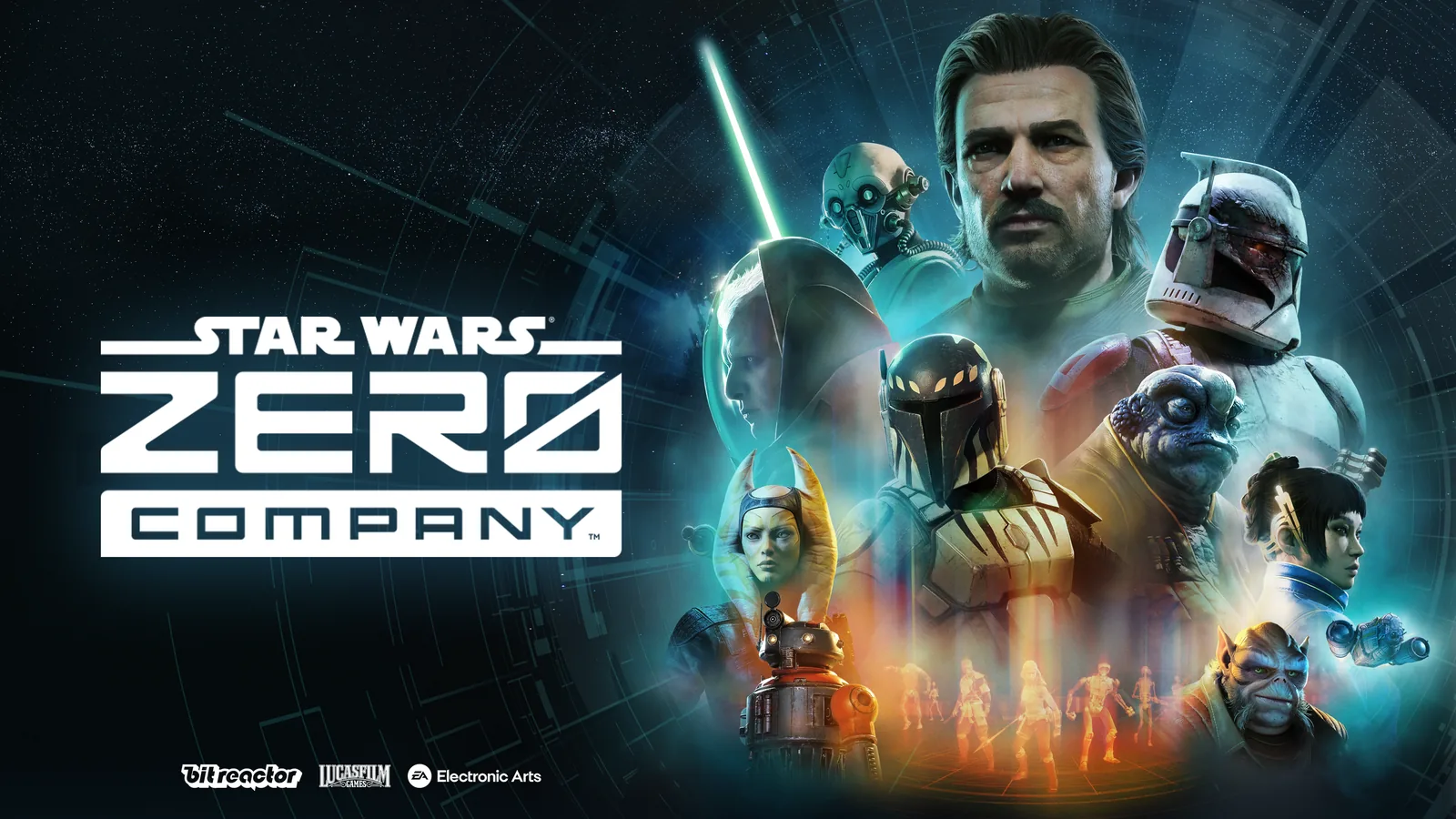 Official STAR WARS Zero Company key art showing Hawks and the company roster